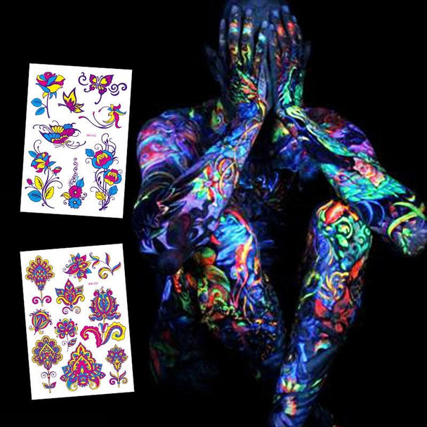 6 PCS Fluorescent Face Waterproof Environmental Protection Tattoo Stickers Nightclub Bar Flower Arm Stickers(OHB-002)