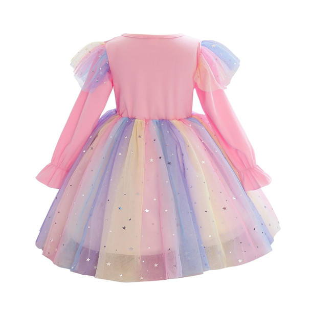 Children Dress With Flying Sleeves Rainbow Sequined Mesh Princess Dress (Color:Pink Size:150)