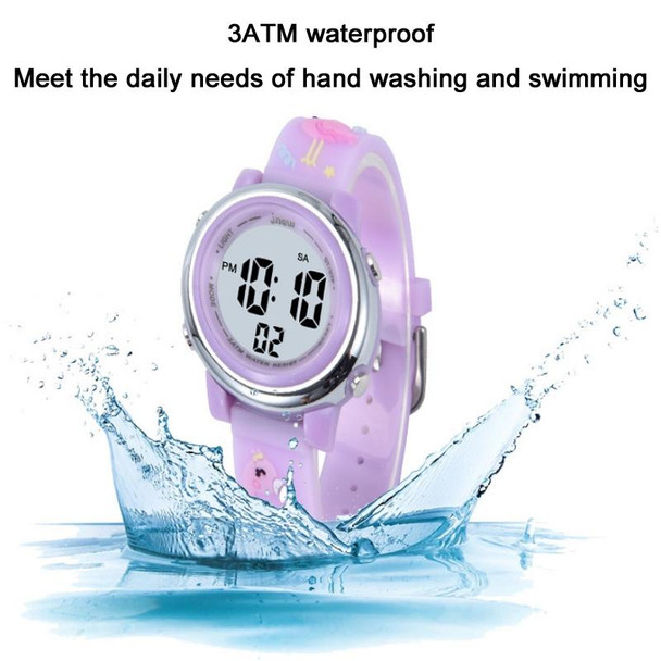 JNEW A380-86576 Student Cartoon Flamingo Waterproof Luminous Multifunction LED Electronic Watch(Dark Purple)