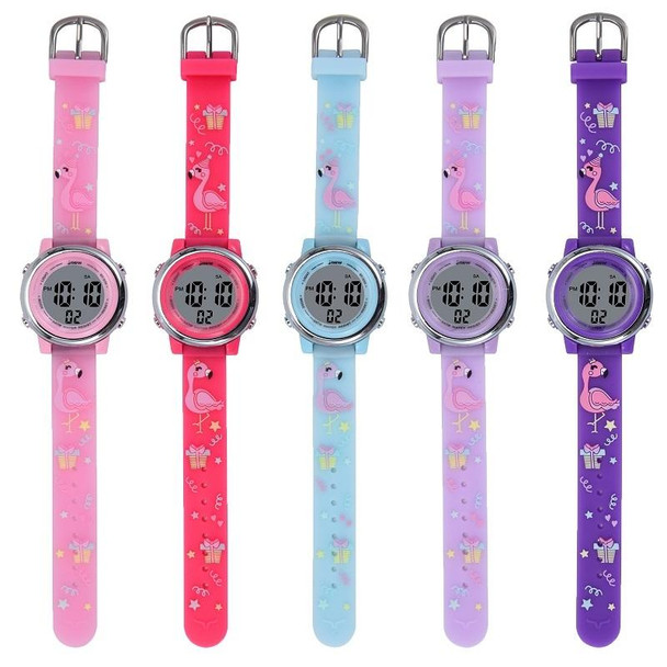 JNEW A380-86576 Student Cartoon Flamingo Waterproof Luminous Multifunction LED Electronic Watch(Pink)