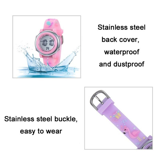 JNEW A380-86576 Student Cartoon Flamingo Waterproof Luminous Multifunction LED Electronic Watch(Rose Red)