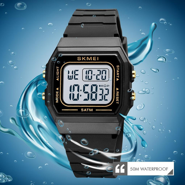 SKMEI 1683 Dual Time LED Digital Display Luminous Silicone Strap Electronic Watch(Black Gold and Black)