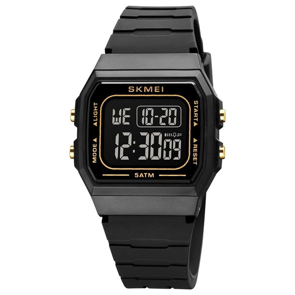 SKMEI 1683 Dual Time LED Digital Display Luminous Silicone Strap Electronic Watch(Black Gold and Black)