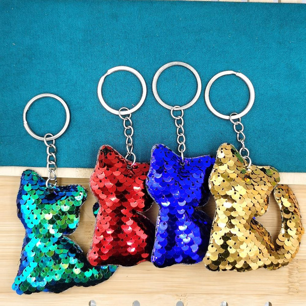 10 PCS PET Sequins Reflective Cat Keychain Bag Car Pendant, Colour: Gold
