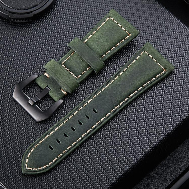 Crazy Horse Layer Frosted Black Buckle Watch Leatherette Watch Band, Size: 24mm (Army Green)