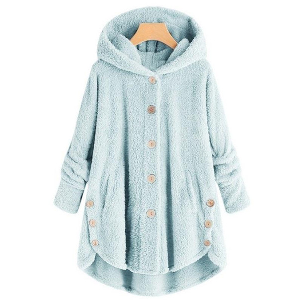 Button Plush Irregular Solid Color Coat (Color:Sky Blue Size:XXXXL)