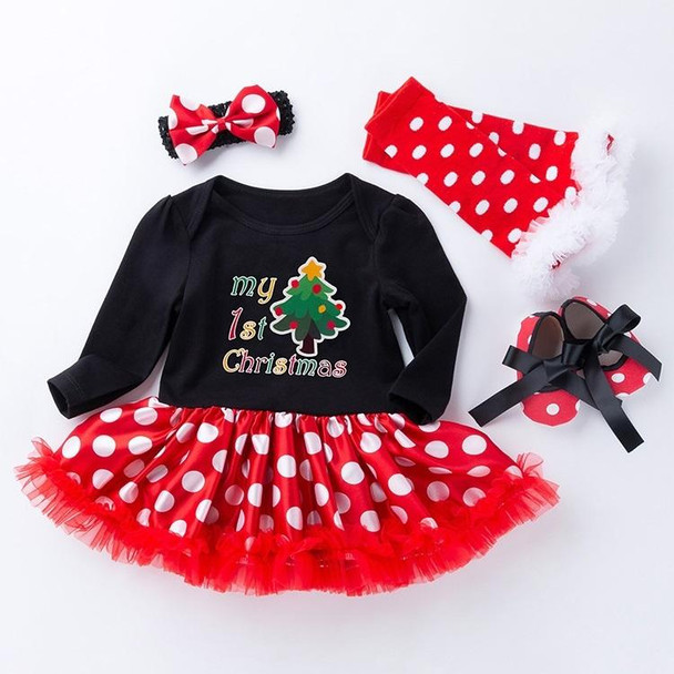 Christmas High Quality Cotton Circle Dot Long Sleeve Dress Four-piece Girl Suit (Color:Christmas Tree Size:80)