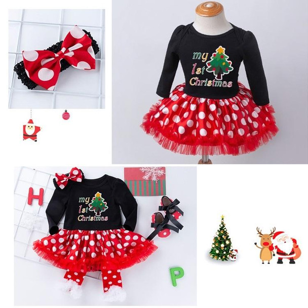 Christmas High Quality Cotton Circle Dot Long Sleeve Dress Four-piece Girl Suit (Color:Christmas Tree Size:80)