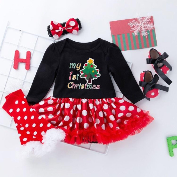 Christmas High Quality Cotton Circle Dot Long Sleeve Dress Four-piece Girl Suit (Color:Christmas Tree Size:80)