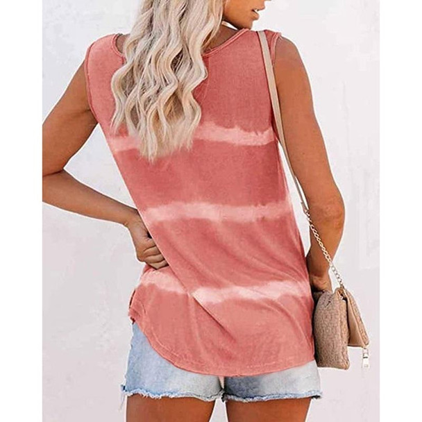 Loose Tie-dye Striped Printed Vest T-shirt for Ladies (Color:Orange Red Size:XXL)