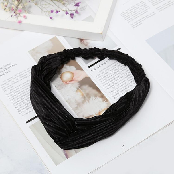 2 PCS Fashion Velvet Wide Cross Knot Headbands Women Elastic Hair Bands(Black)