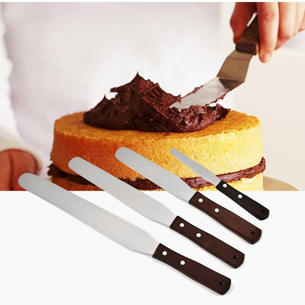 3 PCS Wooden Handle Spatula Baking Stainless Steel Cake Straight Knife(With Hole Curved Section 8 Inch)