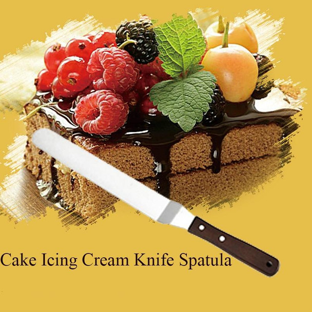3 PCS Wooden Handle Spatula Baking Stainless Steel Cake Straight Knife(With Hole Curved Section 8 Inch)