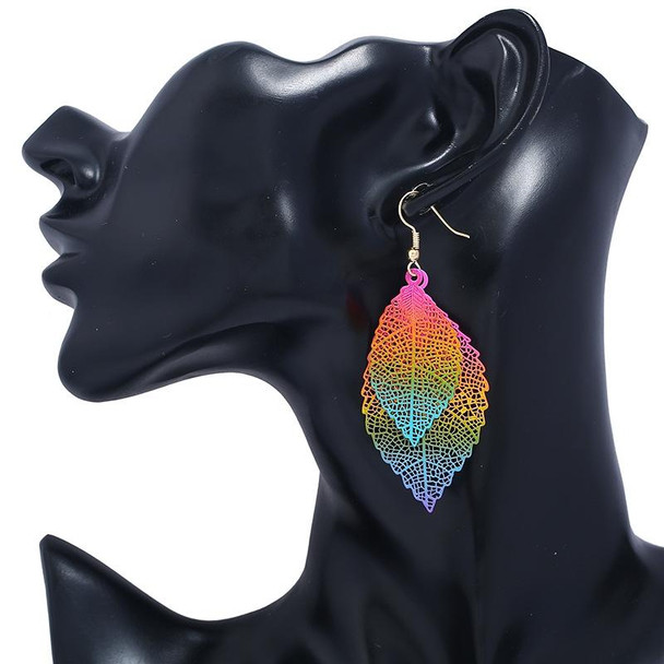 Double-layered Leaves Tassel Earrings Simple Retro Metal Leaf-ears Ornaments(Green Yellow)