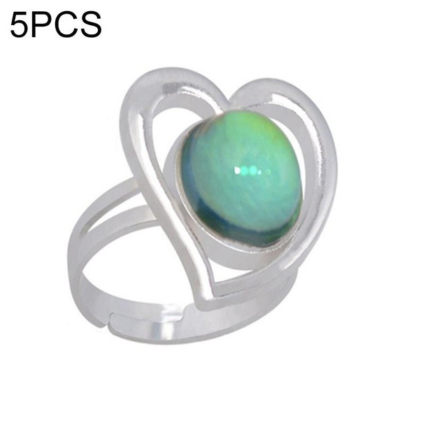 5 PCS Temperature Sensitive Discoloration Adjustable Open Ring(Heart Gem)
