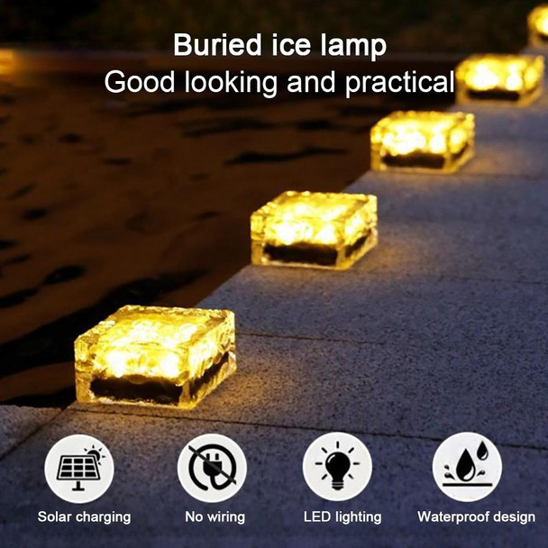 Solar Powered Square Tempered Glass Outdoor LED Buried Light Garden Decoration Lamp IP55 WaterproofSize: 10 x 10 x 5.2cm(Warm White)