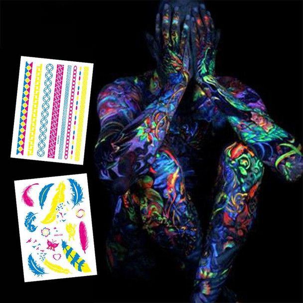 10 PCS Fluorescent Flower Arm Tattoo Sticker Face Sticker Waterproof Feather Tattoo Arm Tattoo Sticker(DKCS017)