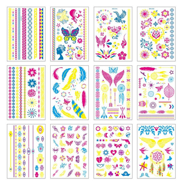 10 PCS Fluorescent Flower Arm Tattoo Sticker Face Sticker Waterproof Feather Tattoo Arm Tattoo Sticker(DKCS019)