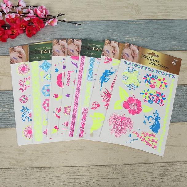 10 PCS Fluorescent Flower Arm Tattoo Sticker Face Sticker Waterproof Feather Tattoo Arm Tattoo Sticker(DKCS019)