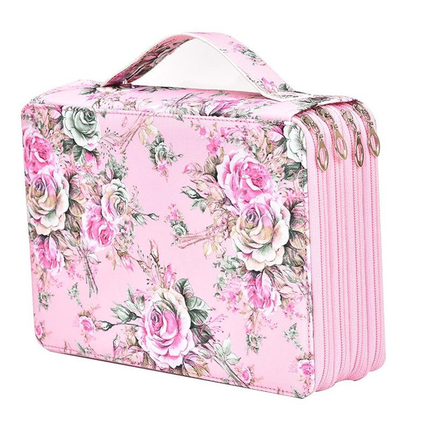 200 Hole Art Painting Pen Storage Bag Large-Capacity Crocodile Pattern PU Pencil Bag(Pink Rose)