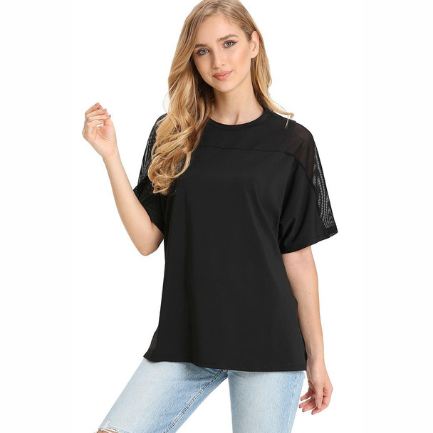 Solid Color Loose Casual Short Sleeve T-Shirt (Color:Black Size:L)