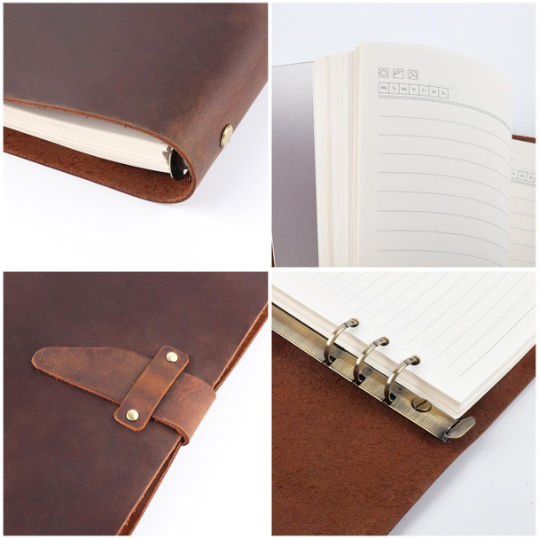 A5 Cowhide Retro Loose-Leaf Notebook Diary Office Business Simple Notepad Crazy Horse Leatherette Handbook( Brown)