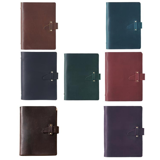 A5 Cowhide Retro Loose-Leaf Notebook Diary Office Business Simple Notepad Crazy Horse Leatherette Handbook(Ink Green)