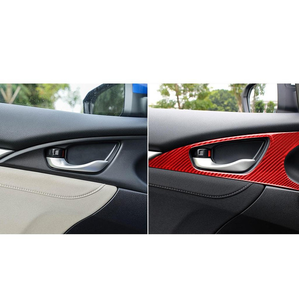 Car Carbon Fiber Door Handle Door Wrist Panel Decorative Sticker for Honda Tenth Generation Civic 2016-2019, Left and Right Drive Universal (Red)