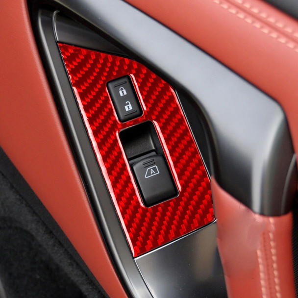 2 PCS / Set Carbon Fiber Car Window Lift Defogger Button Decorative Sticker for Nissan GTR R35 2008-2016, Left Driving(Red)