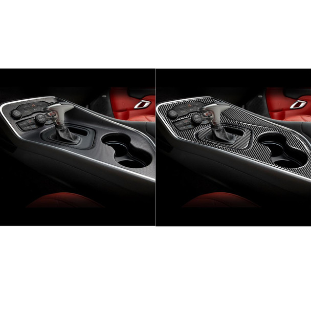 4 PCS / Set Carbon Fiber Car Central Control Gear Decorative Sticker for Dodge Challenger 2015 to Now, Left Driving