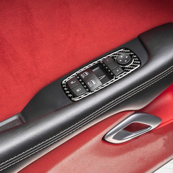 Carbon Fiber Car Window Lift Button Decorative Sticker for Dodge Challenger 2015 to Now, Left Driving