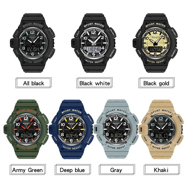SANDA 3101 Dual Time Dispay Dial Luminous Timer Alarm Clock Electronic Watch for Men(All Black)