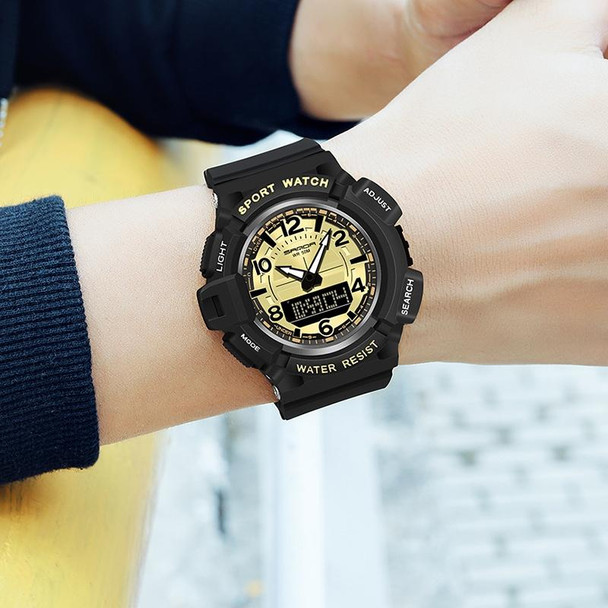 SANDA 3101 Dual Time Dispay Dial Luminous Timer Alarm Clock Electronic Watch for Men(Black Gold)