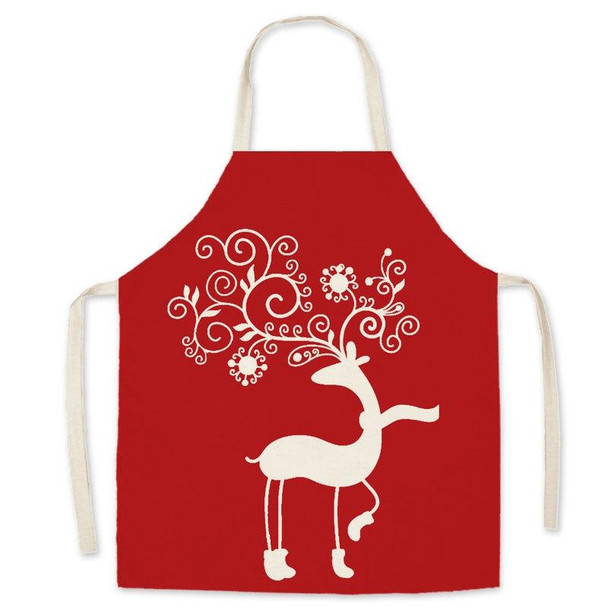 2 PCS Christmas Linen Printed Apron Christmas Gift Adult Children Parent-Child Overalls, Specification: 45x56cm(Scarf Deer)
