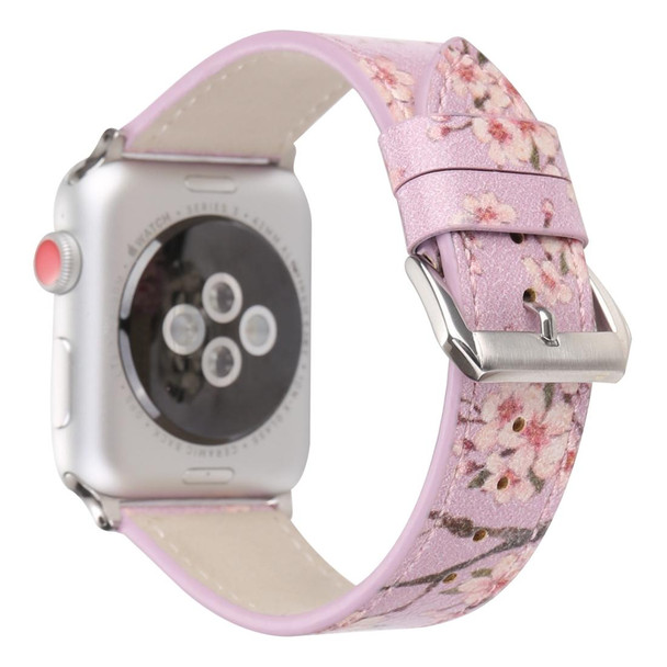 Fashion Plum Blossom Pattern Genuine Leatherette Wrist Watch Band for Apple Watch Series 3 & 2 & 1 42mm(Purple)