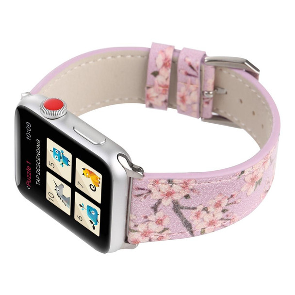 Fashion Plum Blossom Pattern Genuine Leatherette Wrist Watch Band for Apple Watch Series 3 & 2 & 1 42mm(Purple)