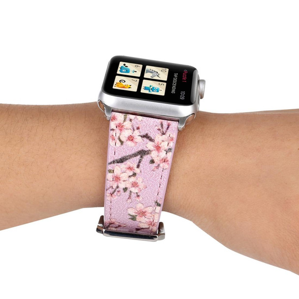 Fashion Plum Blossom Pattern Genuine Leatherette Wrist Watch Band for Apple Watch Series 3 & 2 & 1 42mm(Purple)