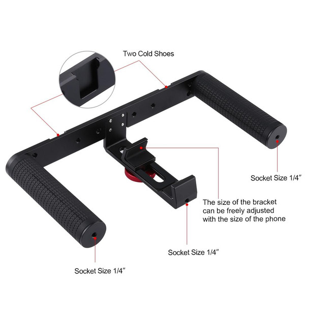 PULUZ Vlogging Live Broadcast Smartphone Video Rig Filmmaking Recording Handle Stabilizer Aluminum Bracket for iPhone, Galaxy, Huawei, Xiaomi, HTC, LG, Google, and Other Smartphones