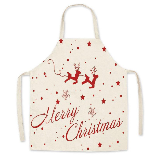 2 PCS Christmas Linen Printed Apron Christmas Gift Adult Children Parent-Child Overalls, Specification: 65x75cm(Two Deer)