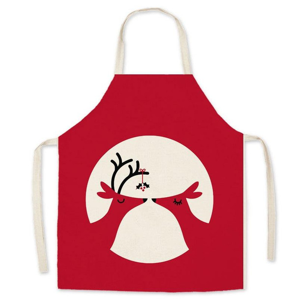 2 PCS Christmas Linen Printed Apron Christmas Gift Adult Children Parent-Child Overalls, Specification: 65x75cm(Love Deer)