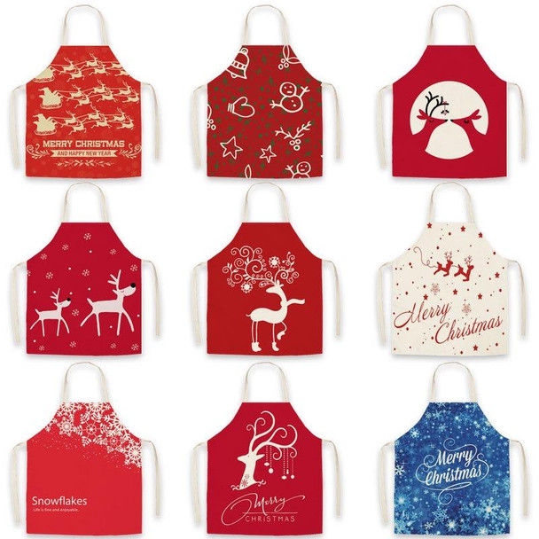 2 PCS Christmas Linen Printed Apron Christmas Gift Adult Children Parent-Child Overalls, Specification: 65x75cm(Love Deer)