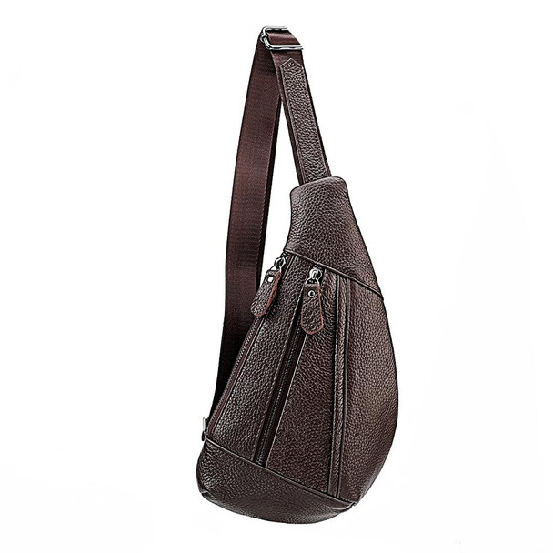 6019 Litchi Texture Genuine Leatherette Crossbody Chest Bag - Men(Coffee)