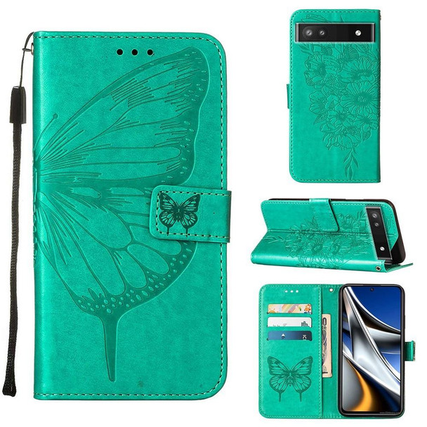 Google Pixel 6a 5G Embossed Butterfly Leather Phone Case(Green)