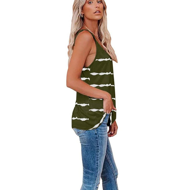 V-neck Striped Sleeveless T-Shirt Camisole for Ladies (Color:Army Green Size:M)
