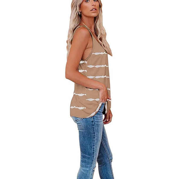 V-neck Striped Sleeveless T-Shirt Camisole for Ladies (Color:Khaki Size:XL)