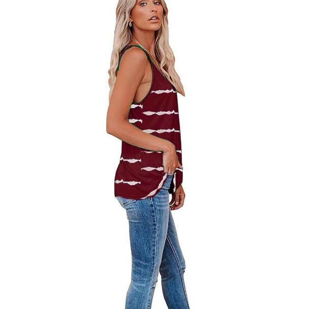 V-neck Striped Sleeveless T-Shirt Camisole for Ladies (Color:Wine Red Size:XXL)