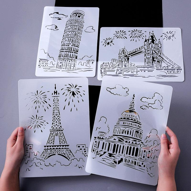 10 PCS 3 Pisa Tower Construction Series Painting Template Theme City A4 Label Template