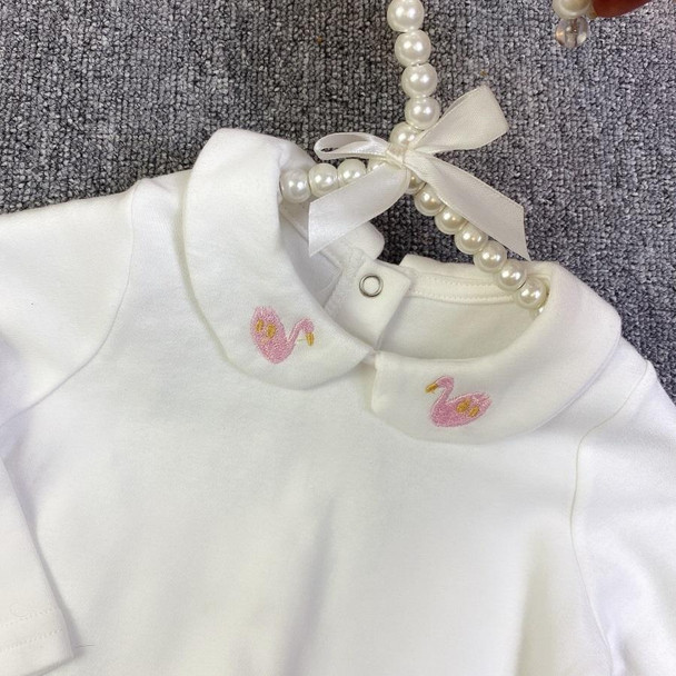 Baby Girl Embroidery Pattern Small Lapel Bottoming Shirt Long Sleeve T-shirt (Color:Pink swan Size:73cm)