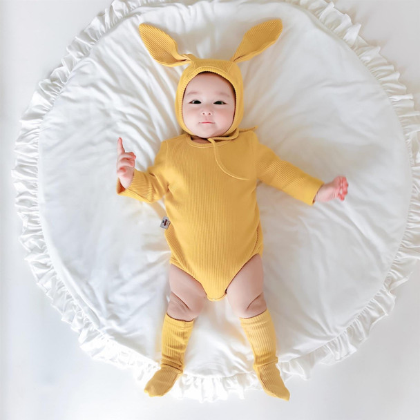 3 in 1 Autumn Baby Rabbit Shaped Cotton Pit Strip Lycra Romper with Hat & Socks Set (Color:Yellow Size:73cm)