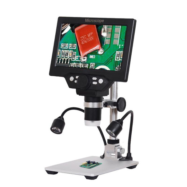 G1200D 7 Inch LCD Screen 1200X Portable Electronic Digital Desktop Stand Microscope(EU Plug With Battery)